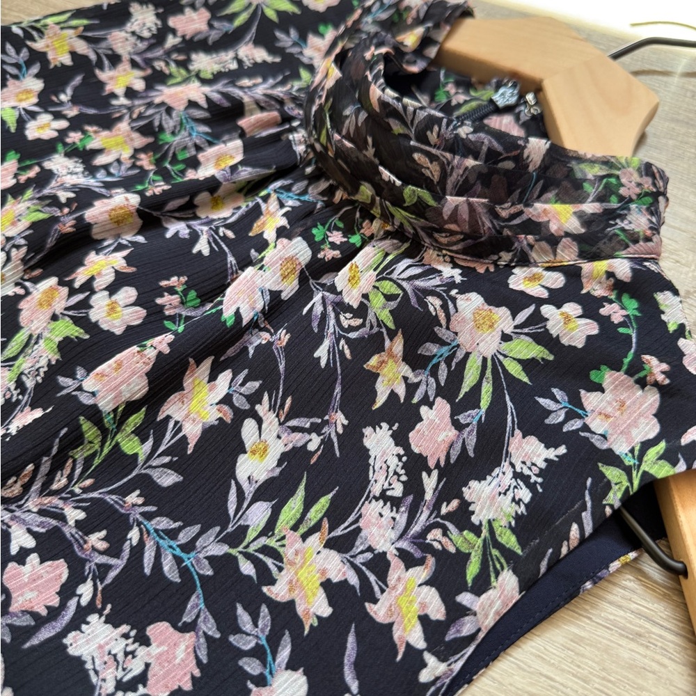 CeCe High Low Floral Dress in Black and Purple-Size 10 - Picture 10 of 13